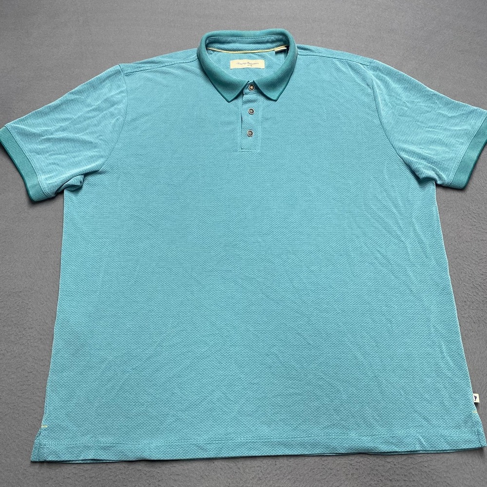 Tommy Bahama Polo Shirt Mens 2XL Teal Modal Blend‎ Textured Pique Short Sleeve
